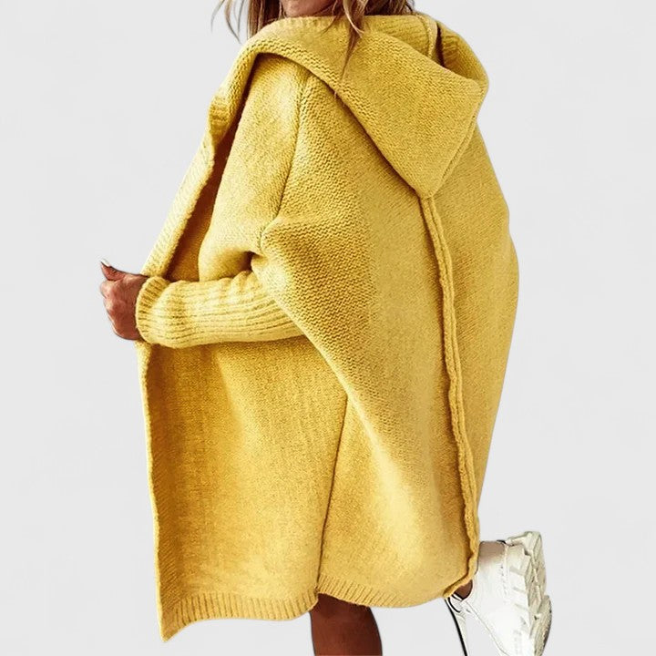 Gilet tricoté long pour femme | à capuche