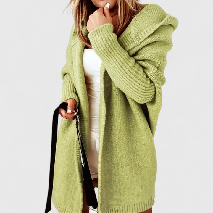 Gilet tricoté long pour femme | à capuche