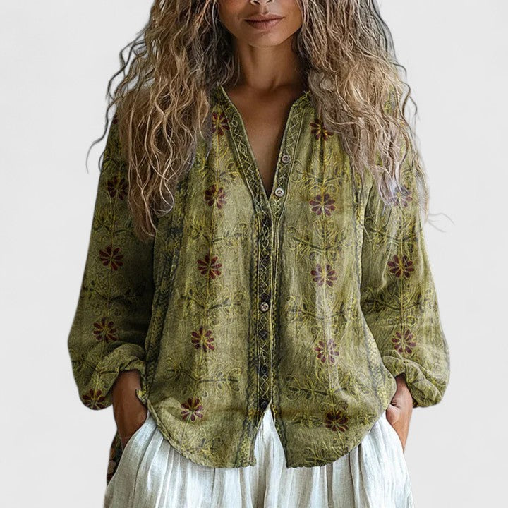 Women's Vintage Print Blouse | Long Sleeves
