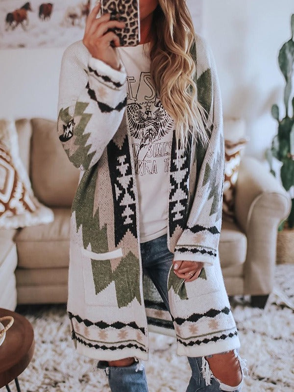 Women's Patterned Knitted Cardigan | Longline