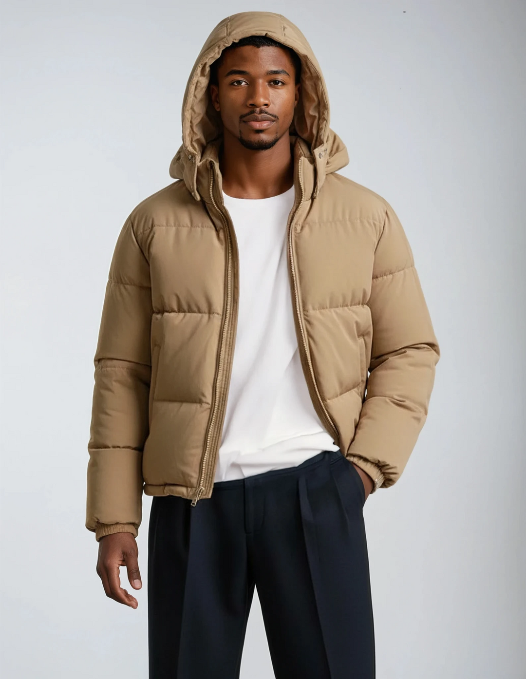 Veste d'hiver matelassée oversize à capuche et fermeture éclair pour homme