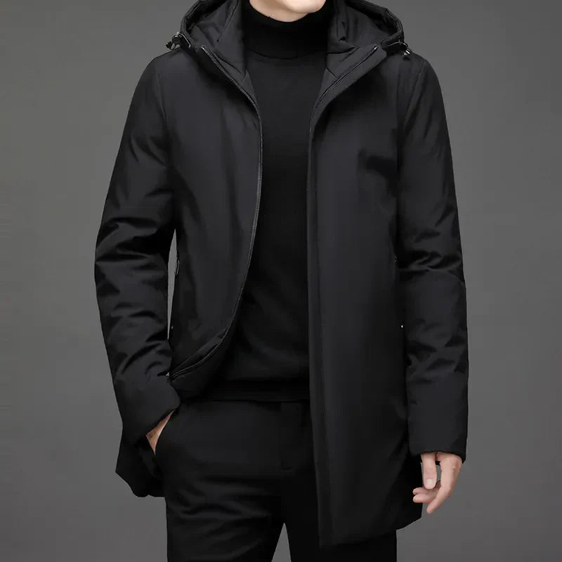 Men's Hooded Winter Zip Up Jacket | Long