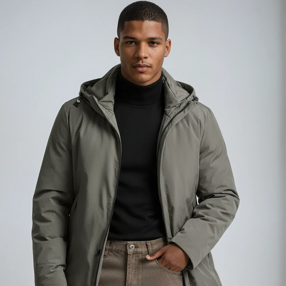 Men's Hooded Winter Zip Up Jacket | Long