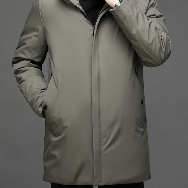 Men's Hooded Winter Zip Up Jacket | Long