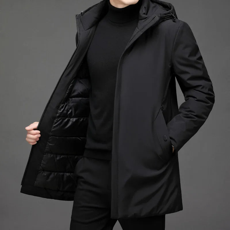 Men's Hooded Winter Zip Up Jacket | Long