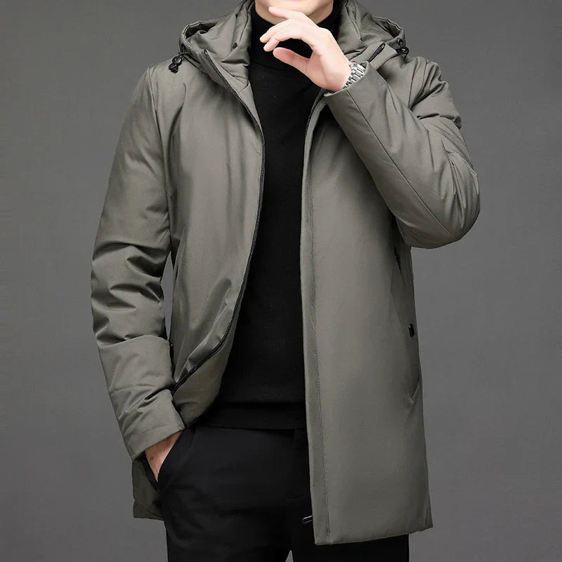 Men's Hooded Winter Zip Up Jacket | Long