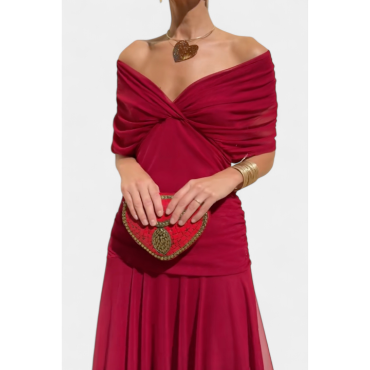 Women's Elegant Off Shoulder Wedding Guest Dress | Maxi