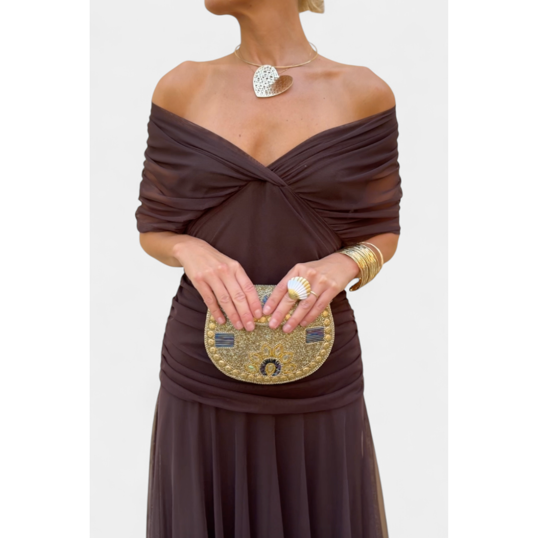 Women's Elegant Off Shoulder Wedding Guest Dress | Maxi