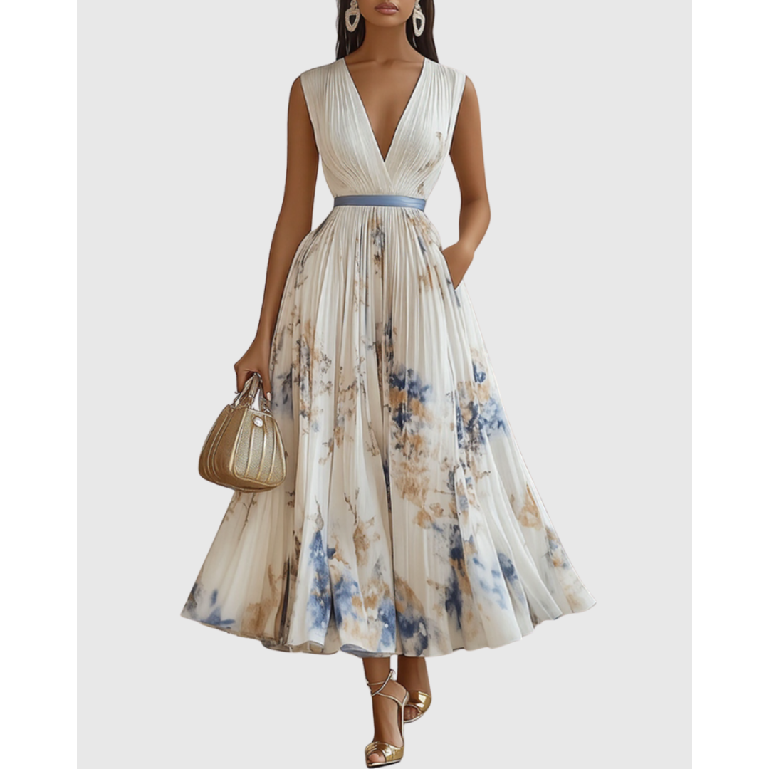 Women's Elegant Pleated Floral Wedding Guest Dress | Midi