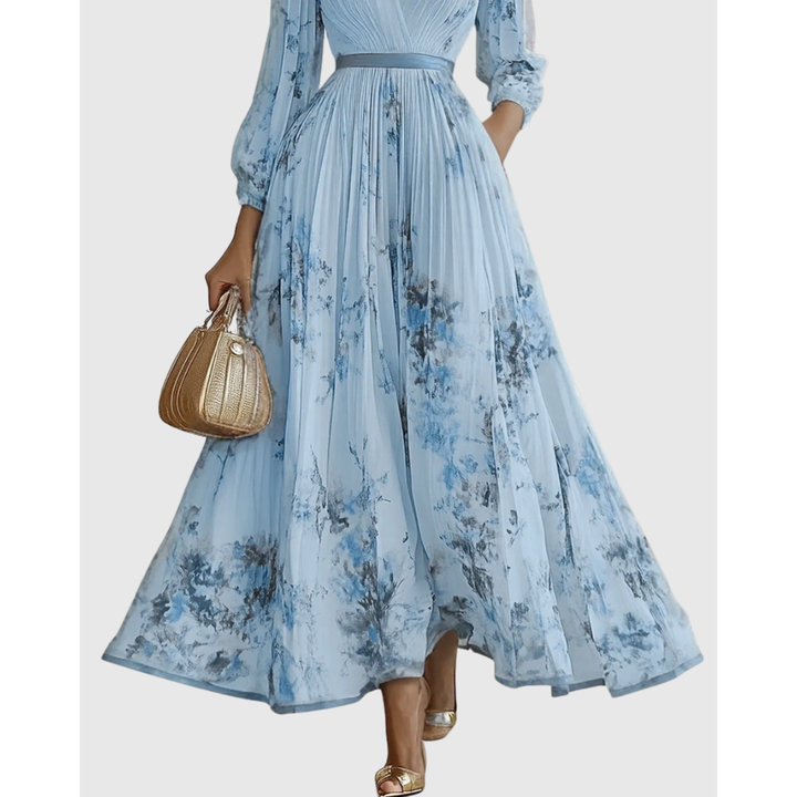Women's Elegant Pleated Floral Wedding Guest Dress | Midi