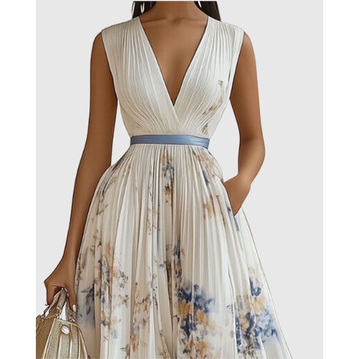 Women's Elegant Pleated Floral Wedding Guest Dress | Midi