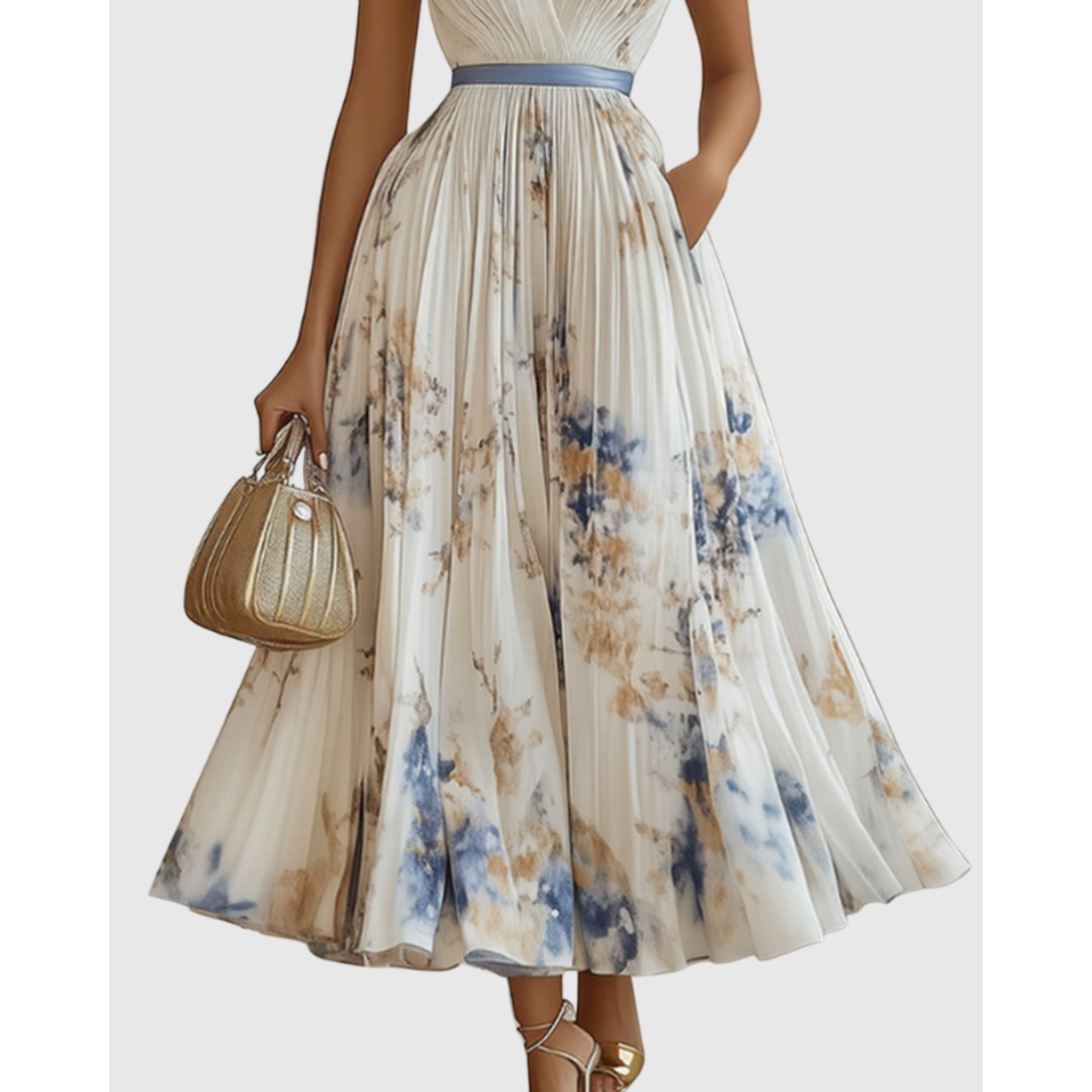 Women's Elegant Pleated Floral Wedding Guest Dress | Midi