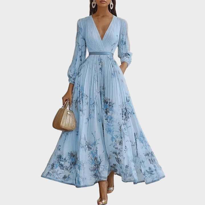 Women's Elegant Pleated Floral Wedding Guest Dress | Midi