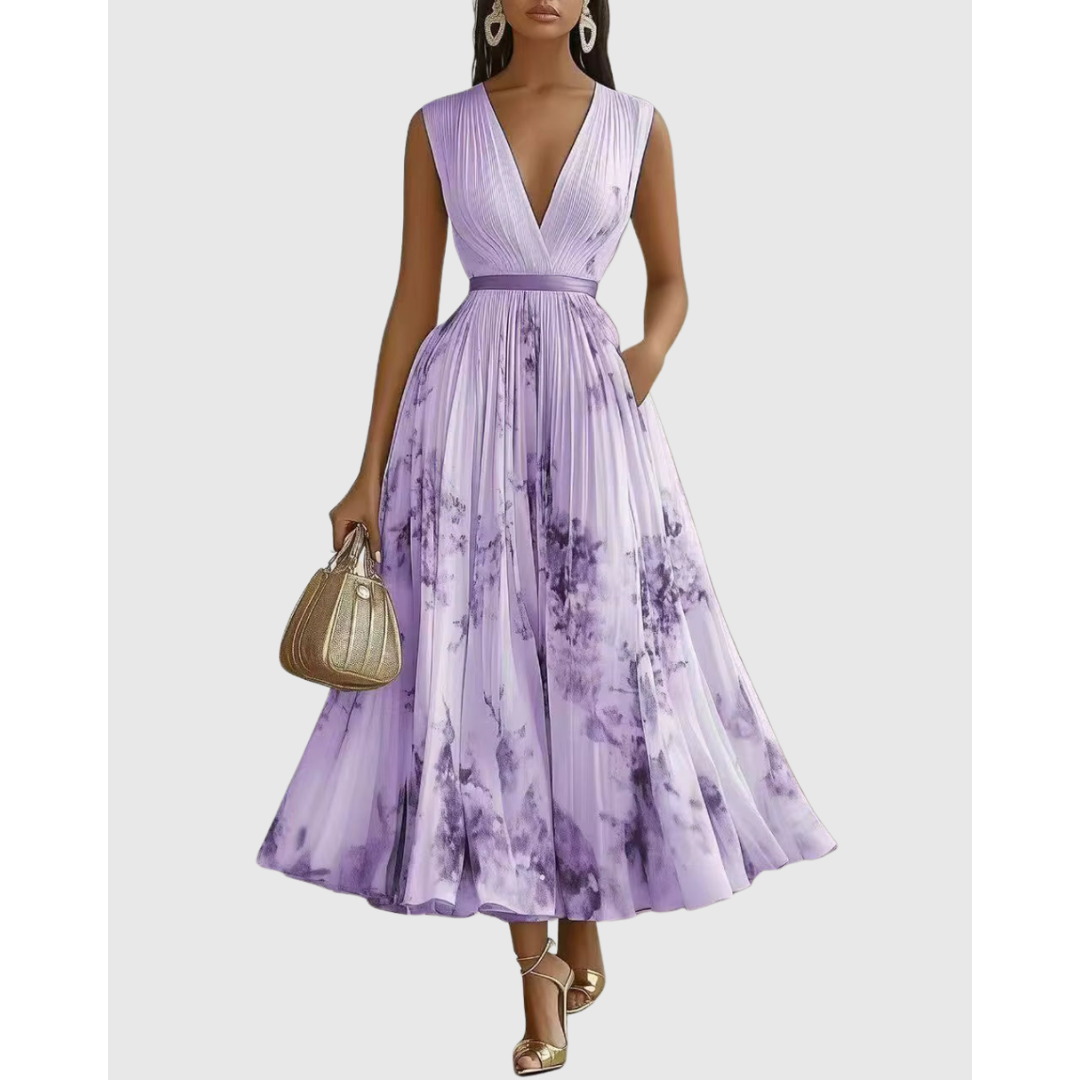 Women's Elegant Pleated Floral Wedding Guest Dress | Midi