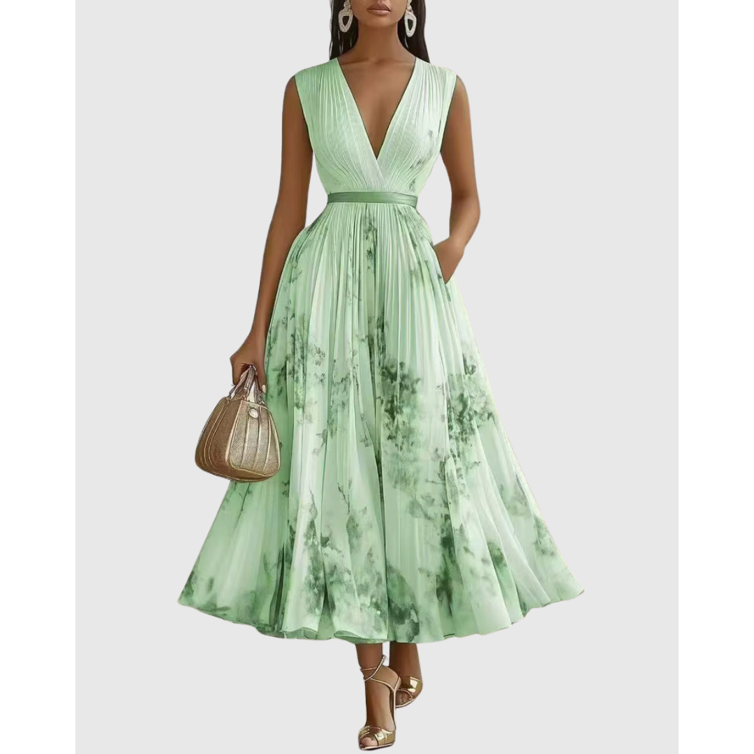 Women's Elegant Pleated Floral Wedding Guest Dress | Midi