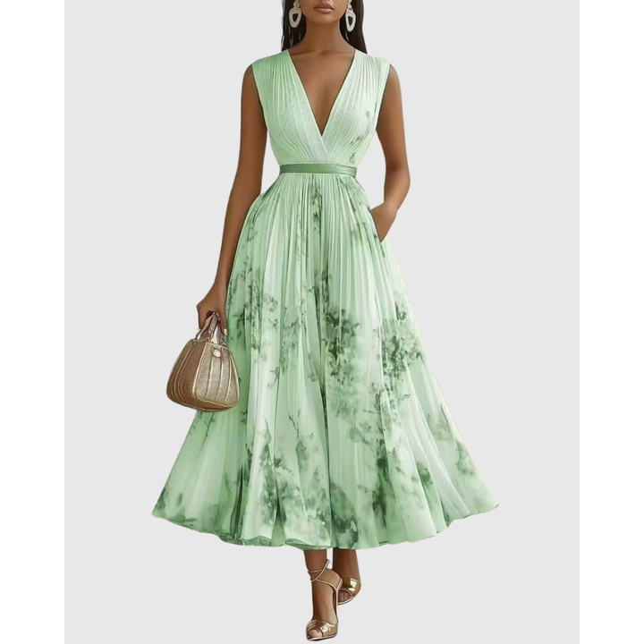 Women's Elegant Pleated Floral Wedding Guest Dress | Midi
