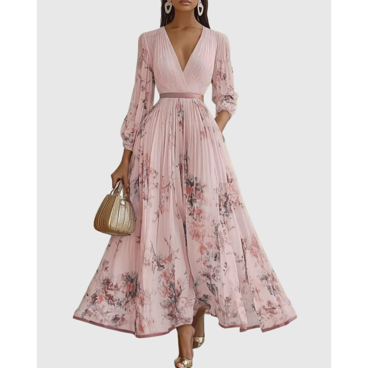 Women's Elegant Pleated Floral Wedding Guest Dress | Midi