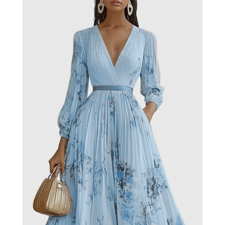 Women's Elegant Pleated Floral Wedding Guest Dress | Midi