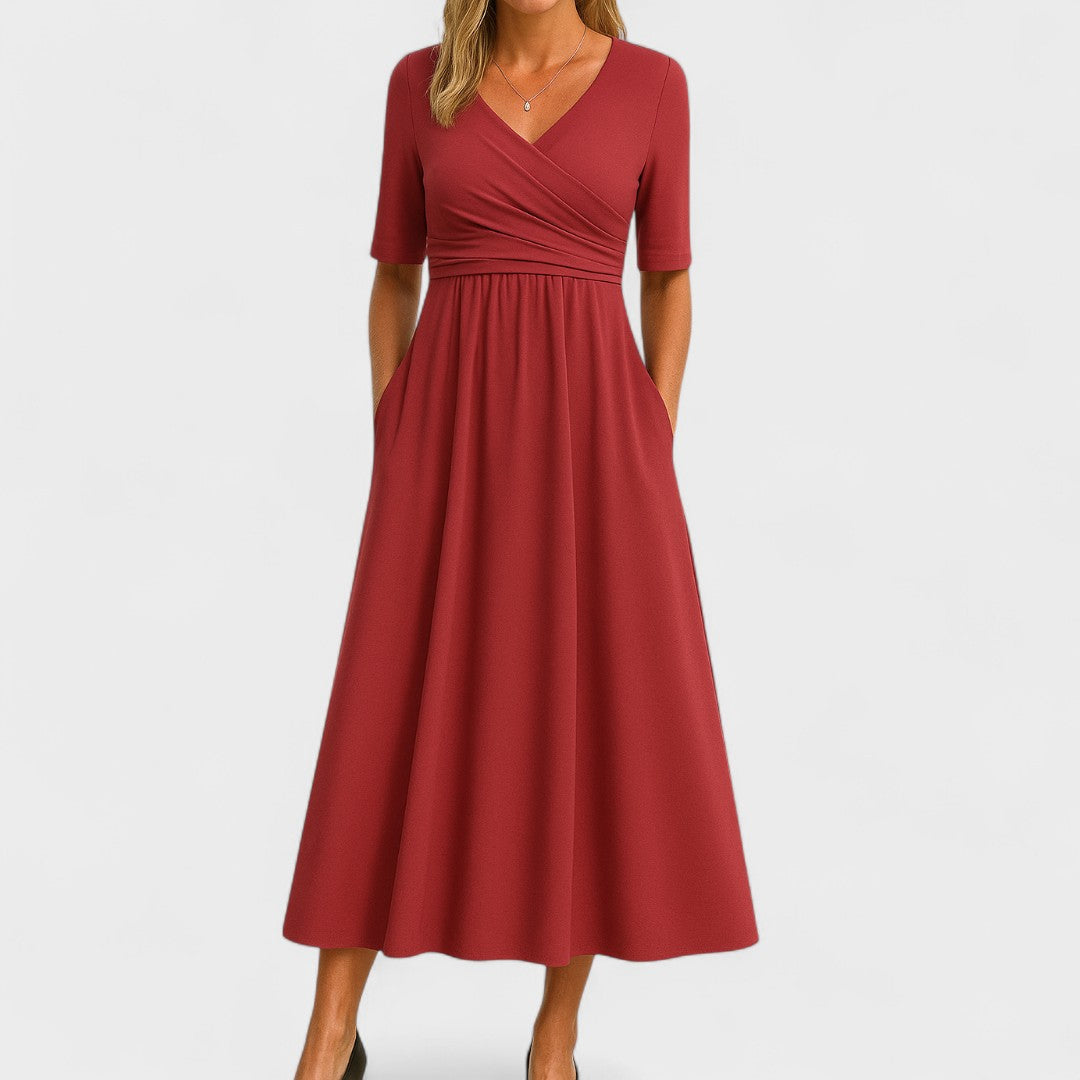 Women's Elegant V-neck Evening Dress | Midi
