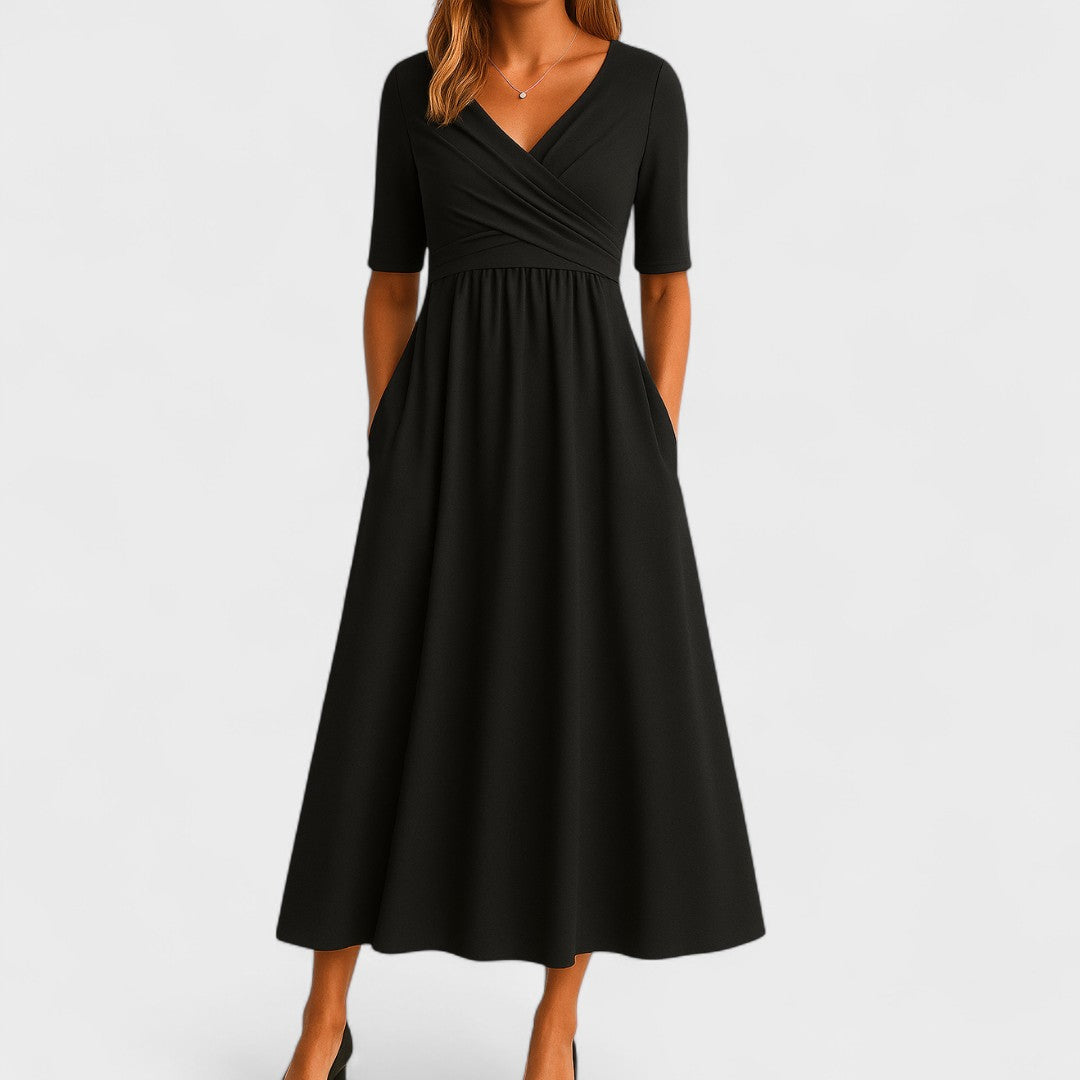 Women's Elegant V-neck Evening Dress | Midi