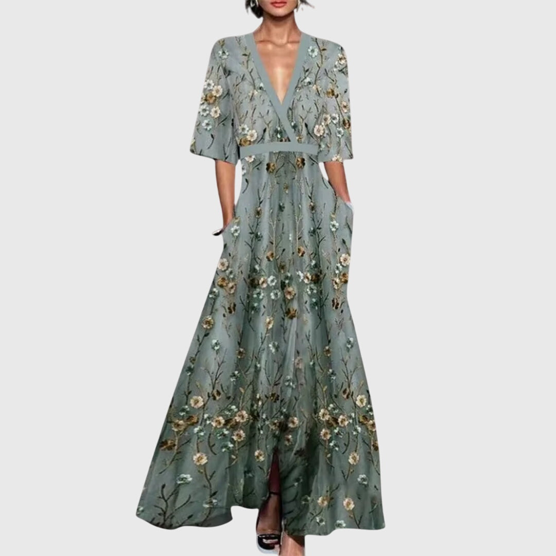 Women's Elegant V-neck Spring Dress | Maxi