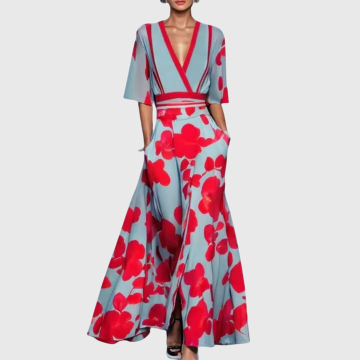 Women's Elegant V-neck Spring Dress | Maxi