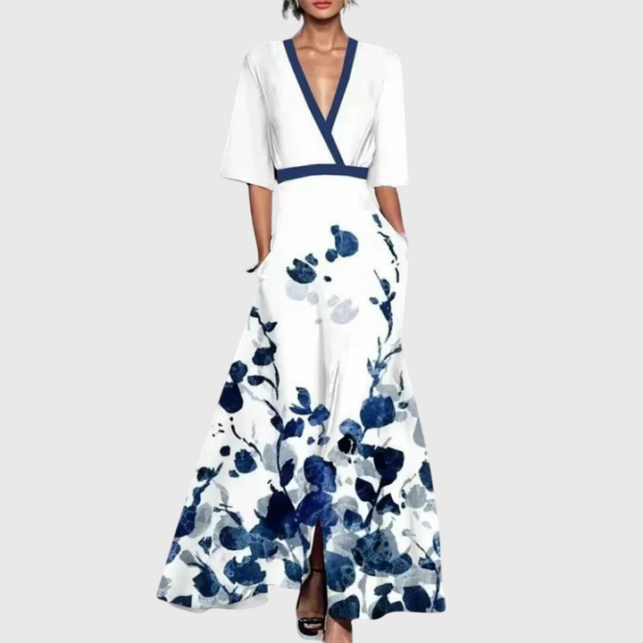 Women's Elegant V-neck Spring Dress | Maxi