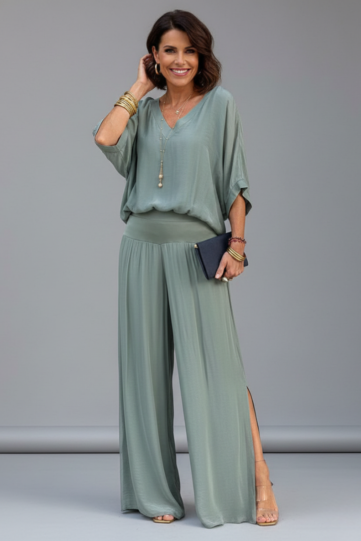 Women’s Elegant Two-Piece Wide-Leg Set | Relaxed Fit