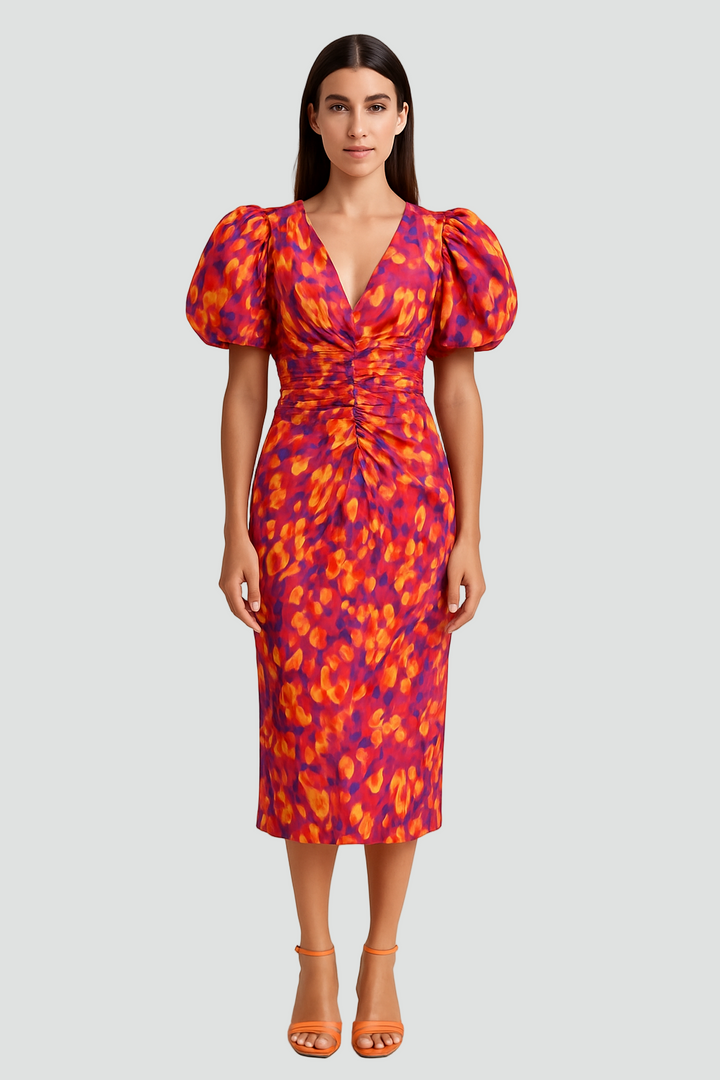 Women's Printed Puff Sleeve Dress | Midi