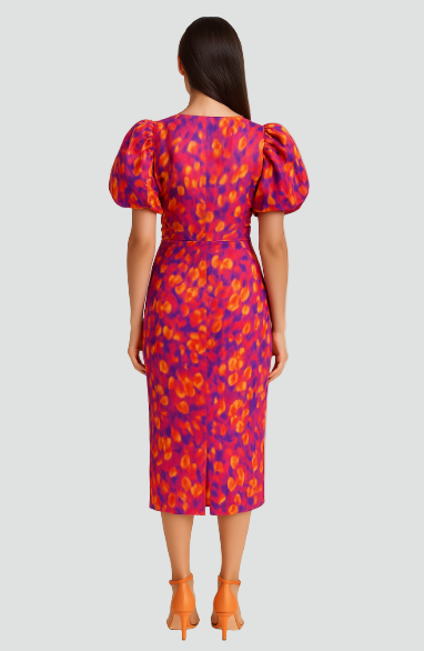 Women's Printed Puff Sleeve Dress | Midi