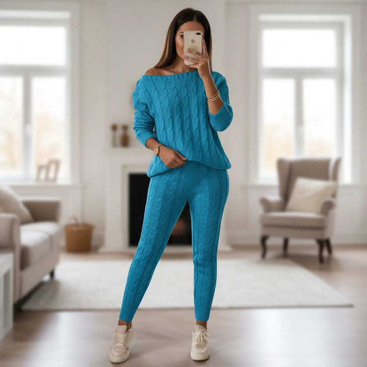Ensemble haut texturé à manches longues et pantalon pour femme | Deux pièces