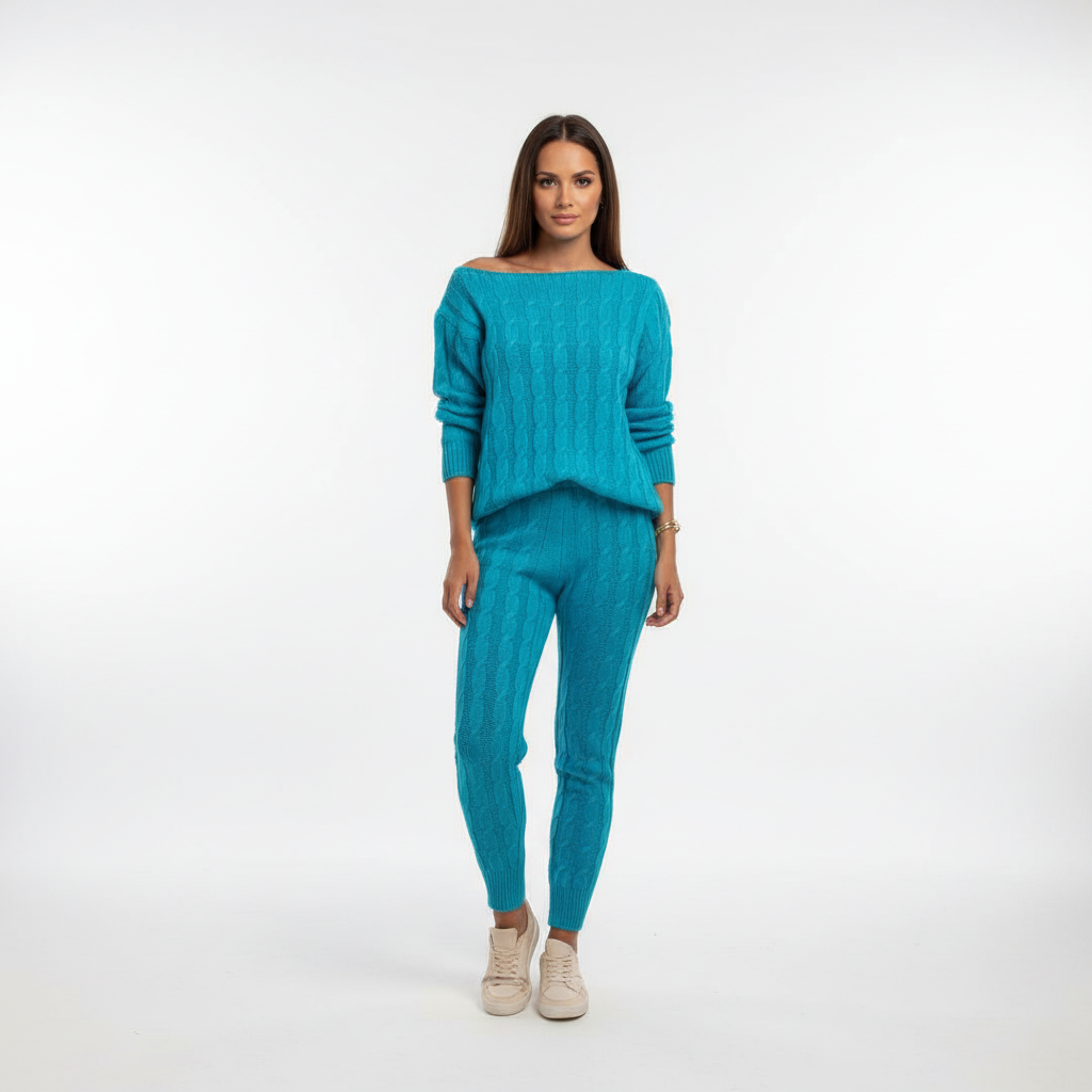 Ensemble haut texturé à manches longues et pantalon pour femme | Deux pièces