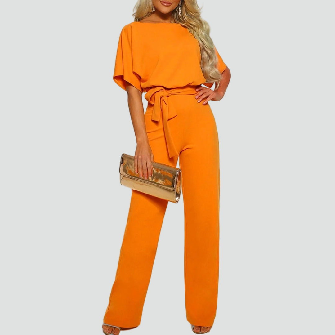Women's Elegant Short Sleeve Jumpsuit | Tie-Waist