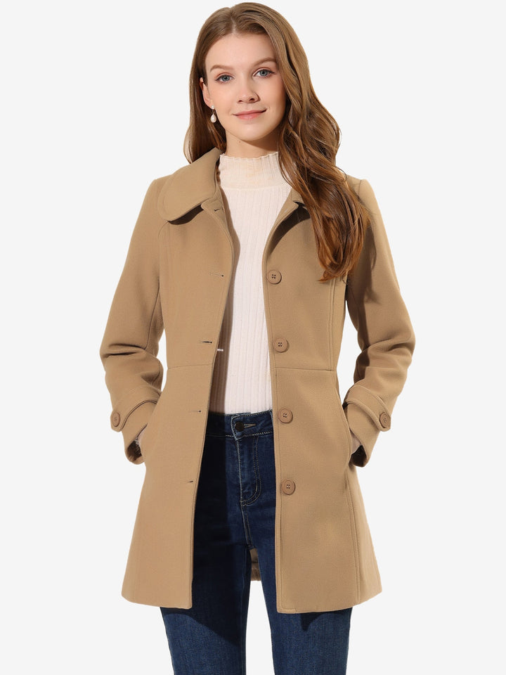 Long manteau d’hiver boutonné à col pour femme