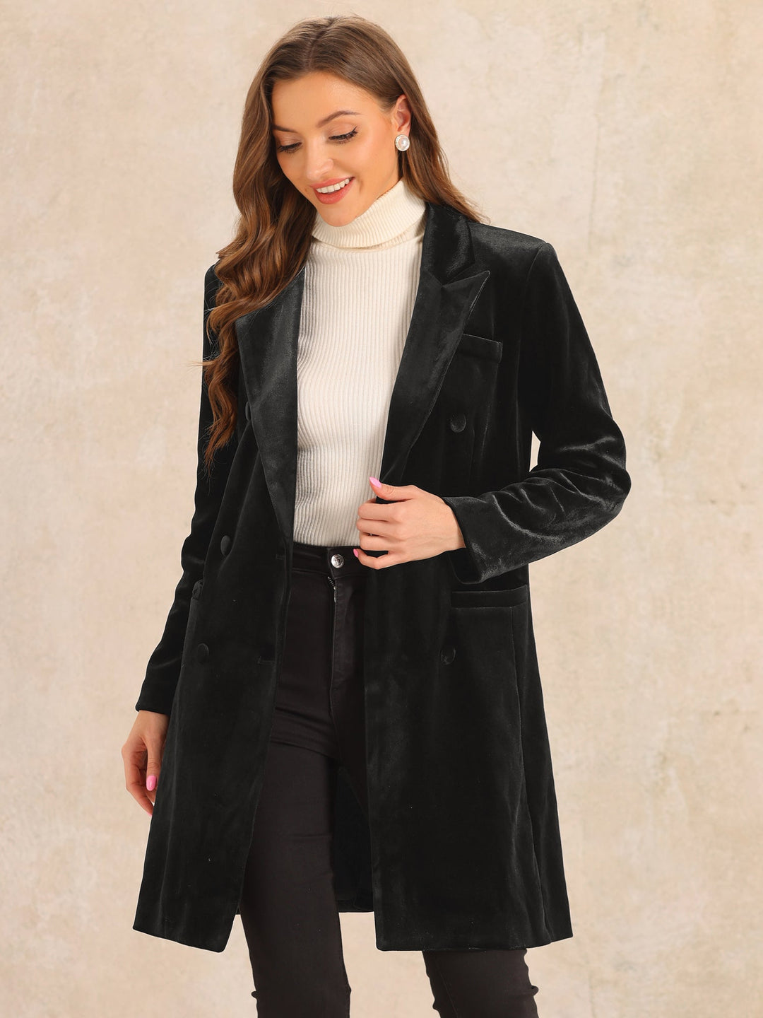 Manteau long boutonné à double boutonnage pour femme | hiver
