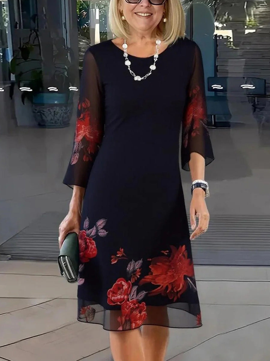 Women's Floral Elegant Print Dress | Midi