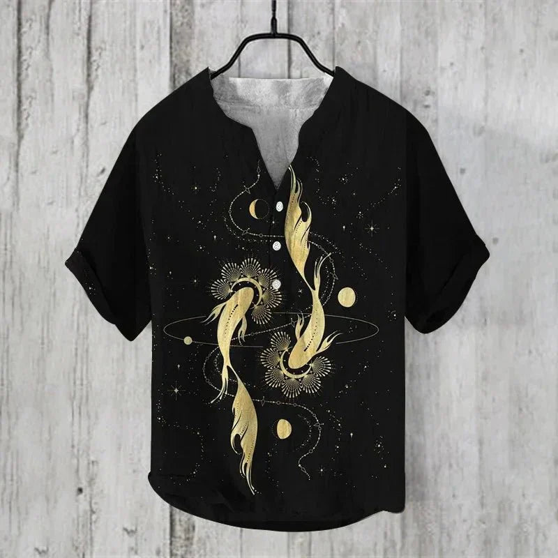Men's Vintage Floral Notch Neck Shirt |  Short Sleeves