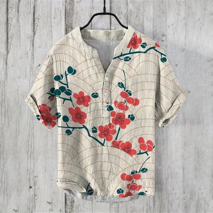 Men's Vintage Floral Notch Neck Shirt |  Short Sleeves