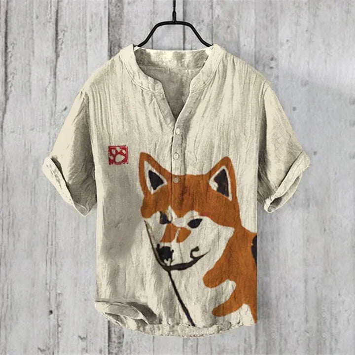 Men's Vintage Floral Notch Neck Shirt |  Short Sleeves