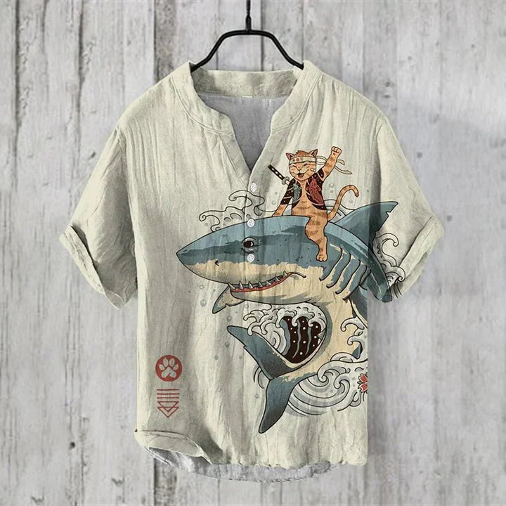 Men's Vintage Floral Notch Neck Shirt |  Short Sleeves