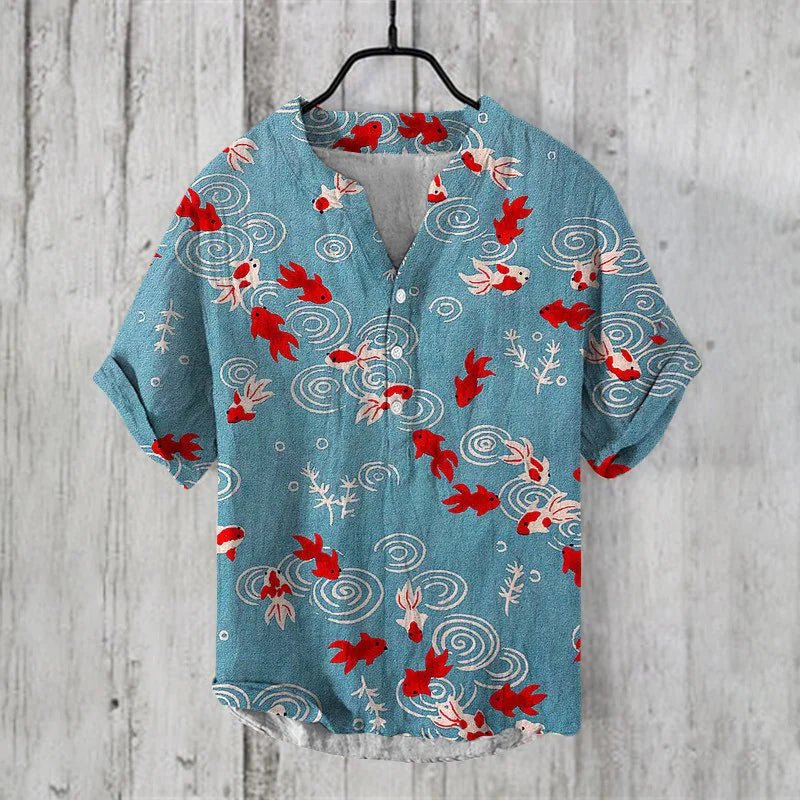 Men's Vintage Floral Notch Neck Shirt |  Short Sleeves
