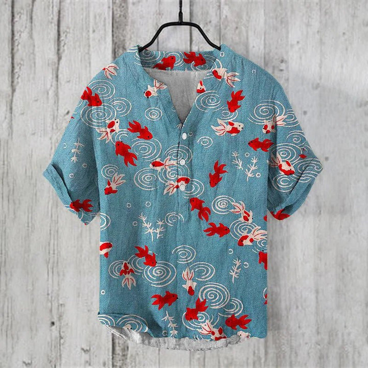 Men's Vintage Floral Notch Neck Shirt |  Short Sleeves