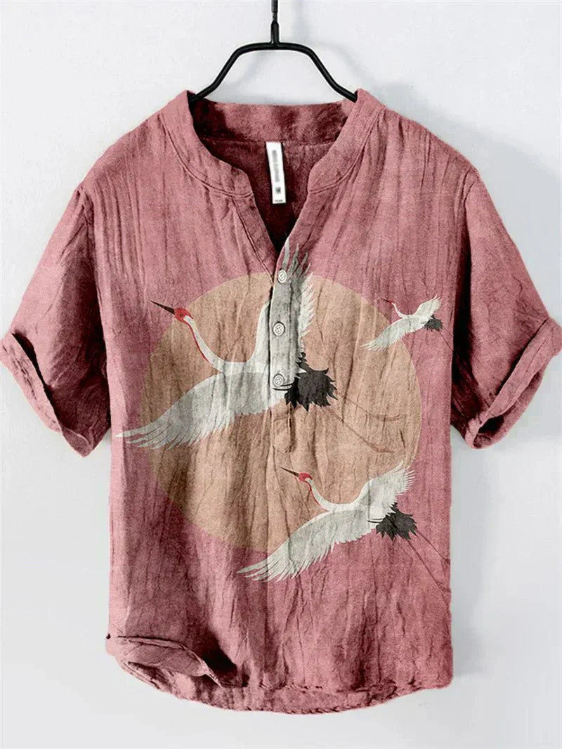 Men's Vintage Floral Notch Neck Shirt |  Short Sleeves