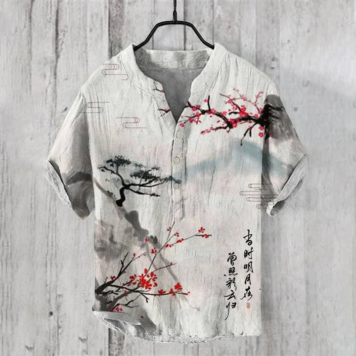 Men's Vintage Floral Notch Neck Shirt |  Short Sleeves