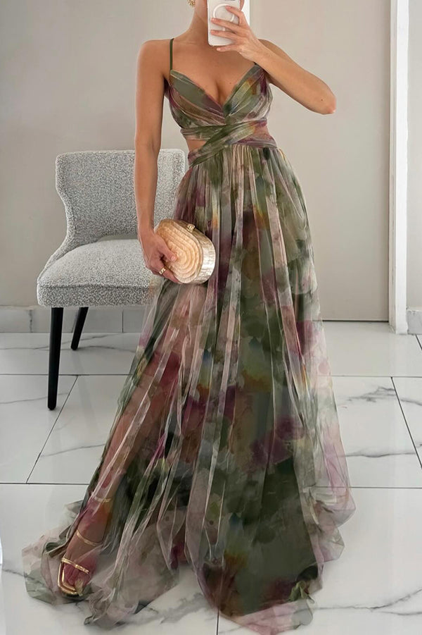 Women's Elegant Wedding Guest A-Line Flared Flowy Dress | Maxi