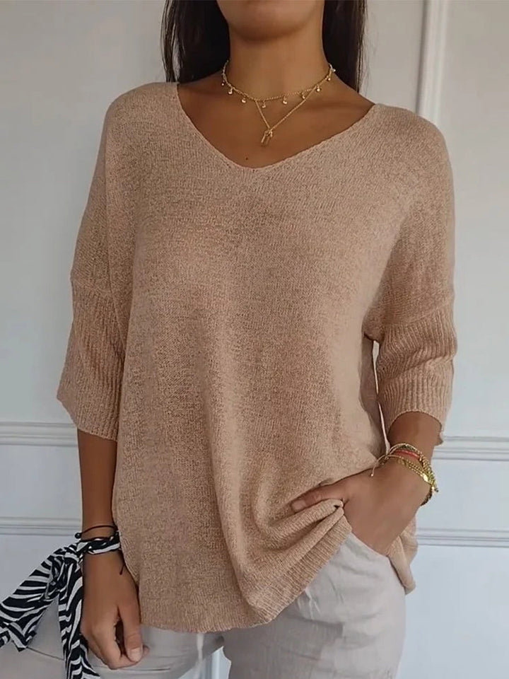 Women's V-Neck Loose-Fit Top | 3/4 Sleeve