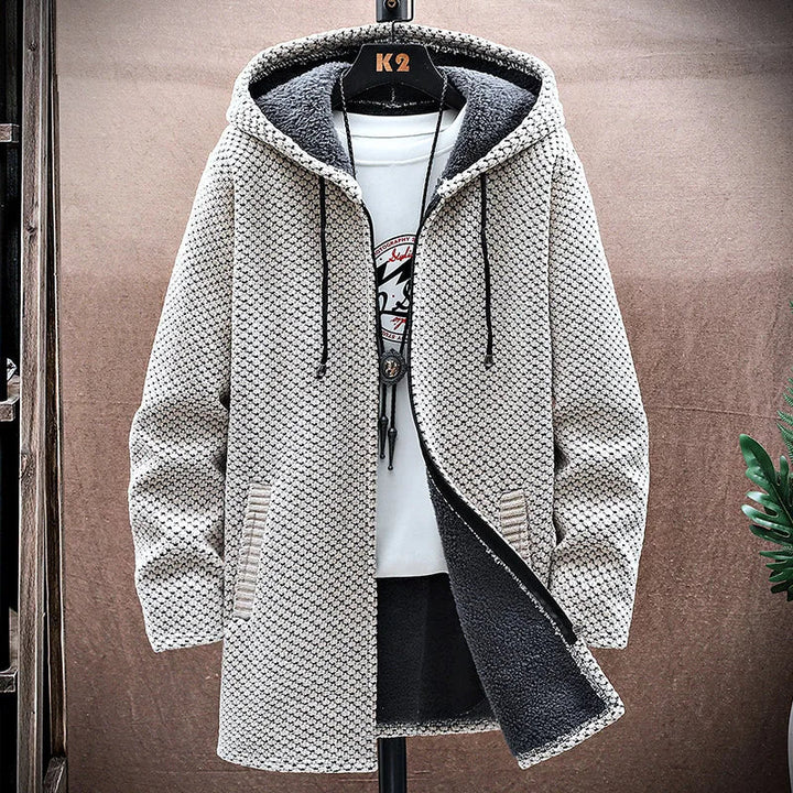 Men's Winter Long Knitted Jacket | Hood