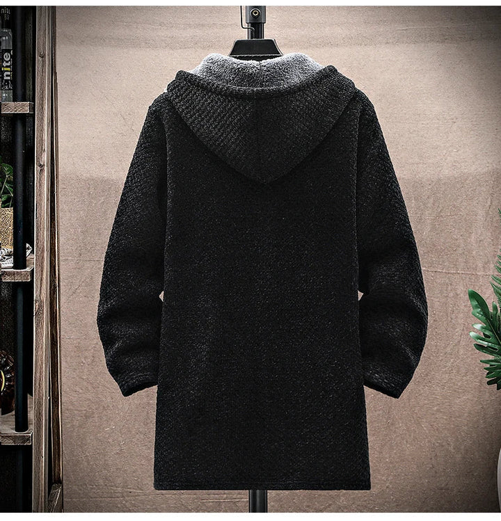 Men's Winter Long Knitted Jacket | Hood