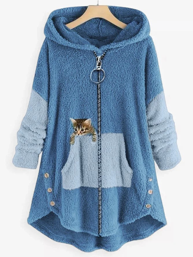 Sweat à capuche tricoté zippé d’hiver pour femme | long