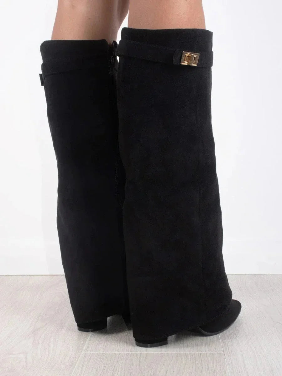 Women's Elegant Metallic Detail Knee High Boots | Side Zip